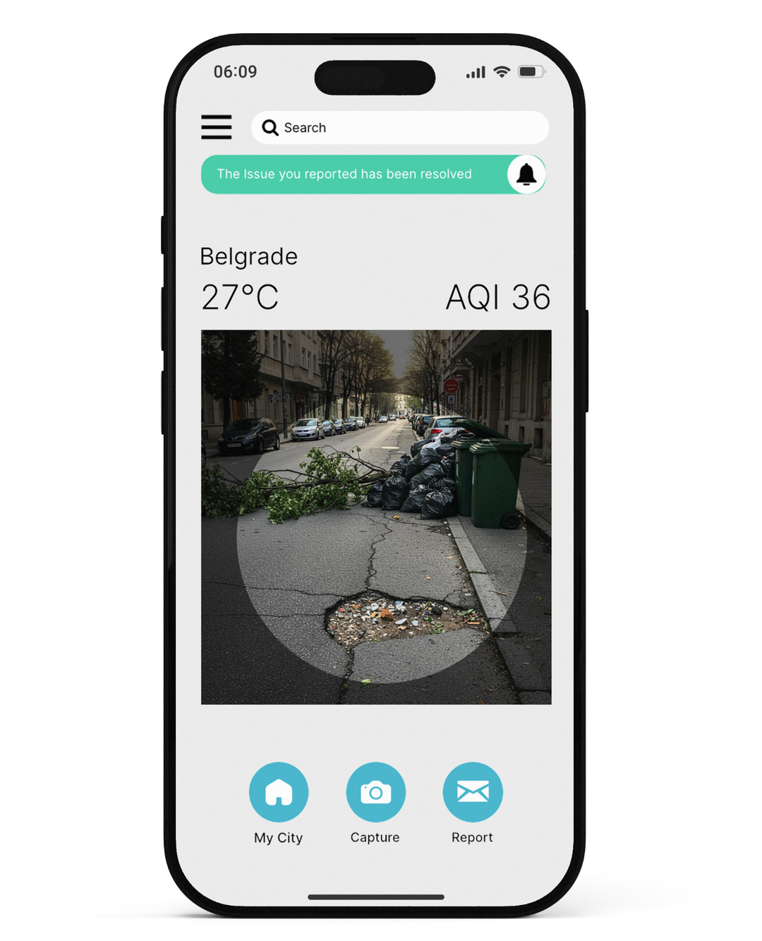 Mobile app showing incident report