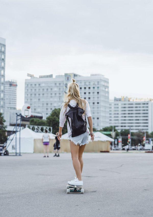 happy girl on a skateboard